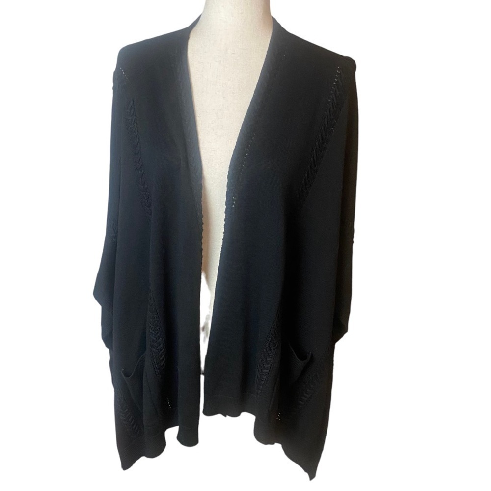 Lysse wool blend kimono poncho one size black